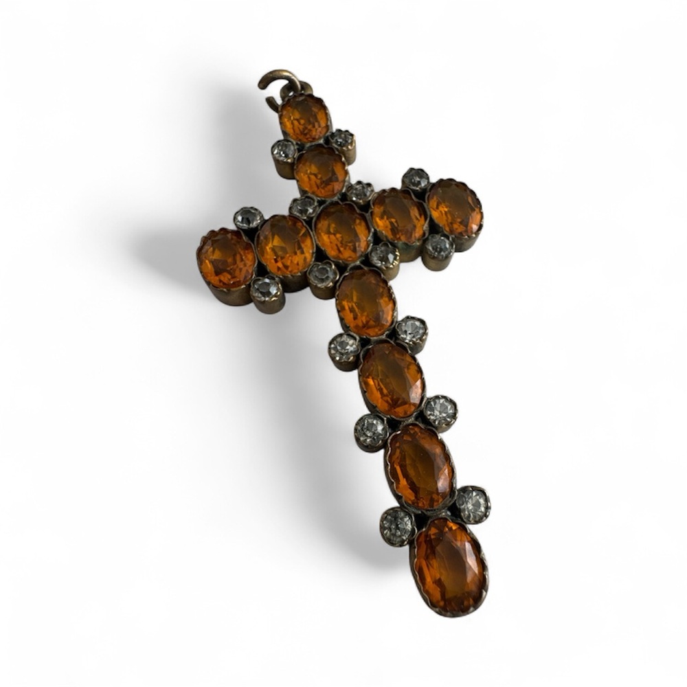 Vintage Cross Pendant Crystal Rhinestones Large